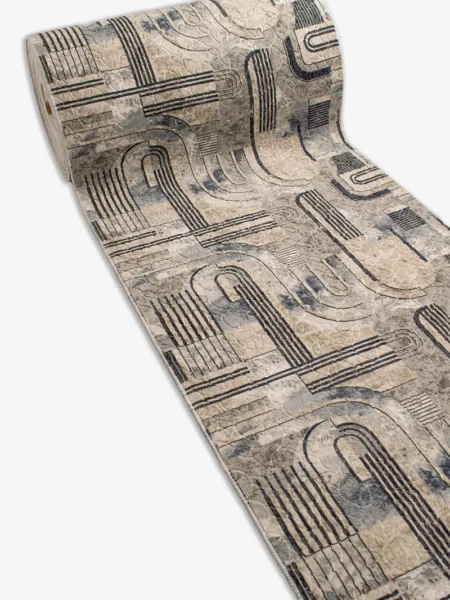 Måttbeställd Gångmatta Arcade Relief – Grey | Tvättbar & Halkfri (Måttanpassad per meter)